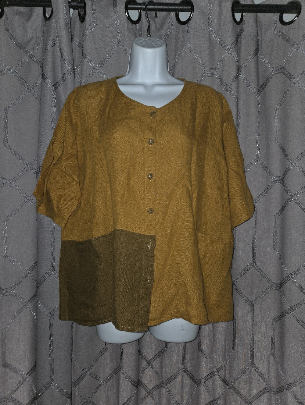 Gudrun Sjoden Terra Cotta Linen Lagenlook Button Down Shirt M